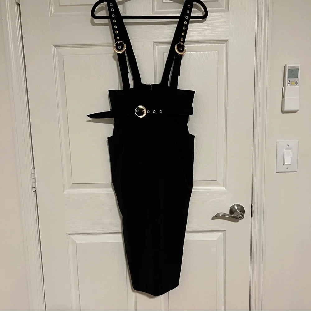 BGL Elegant High Waisted Buckle Suspender Black Pencil Skirt NWOT - Picture 2 of 3